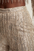 Champagne Fringe Crop Top and Wide-leg Pants Set - Fringe two piece set - Photo 3