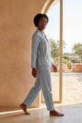 Light Blue Striped Button-up Pyjama Set with Relaxed Pants - Photo 6
