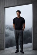 Black Men's Slim Fit Knitted Short Sleeve T-Shirt - Slim fit t-shirts - Photo 10