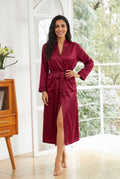 Silk Wrap Robe in Claret — studio front