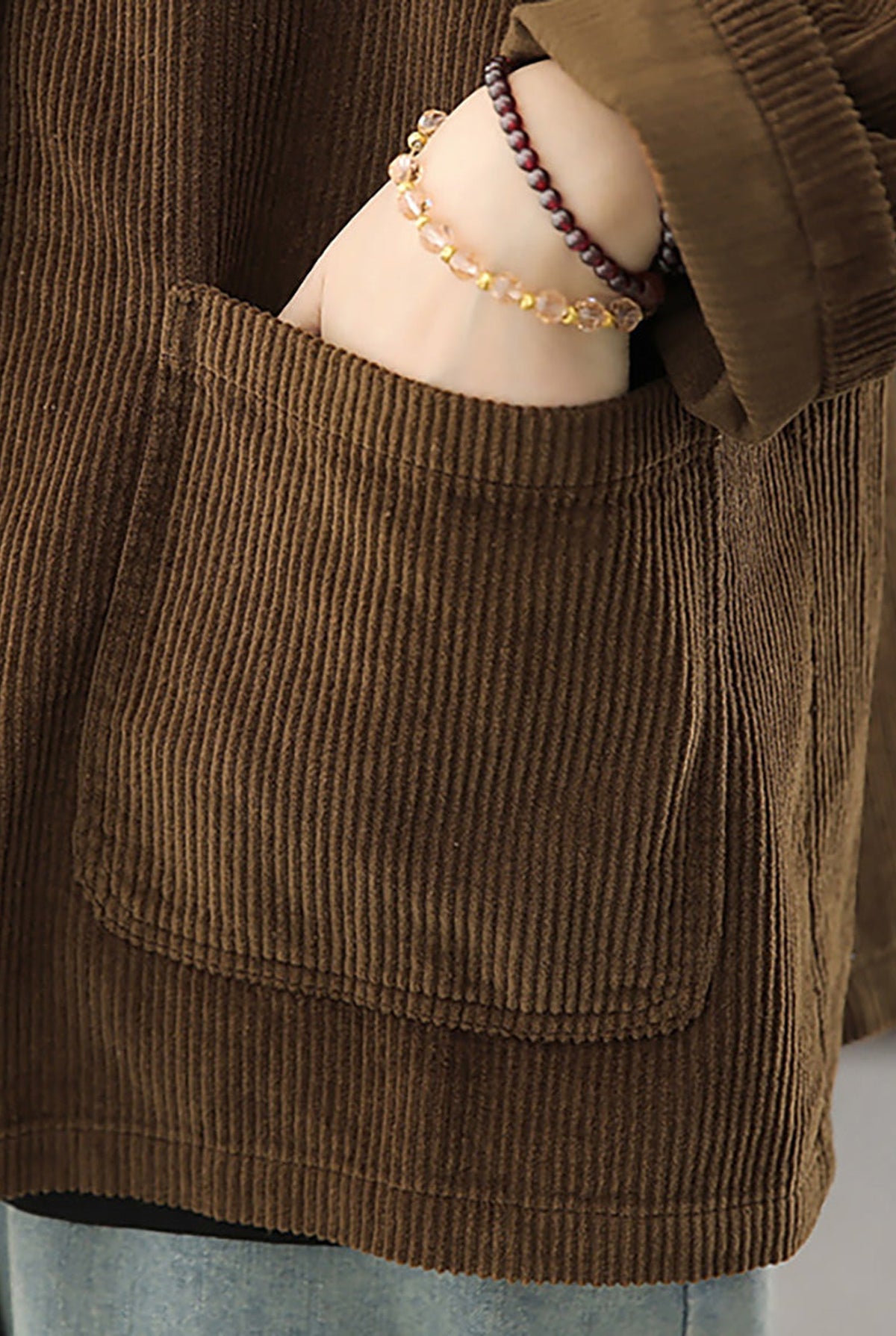 Corduroy Shirt Jacket in Coffee — detail