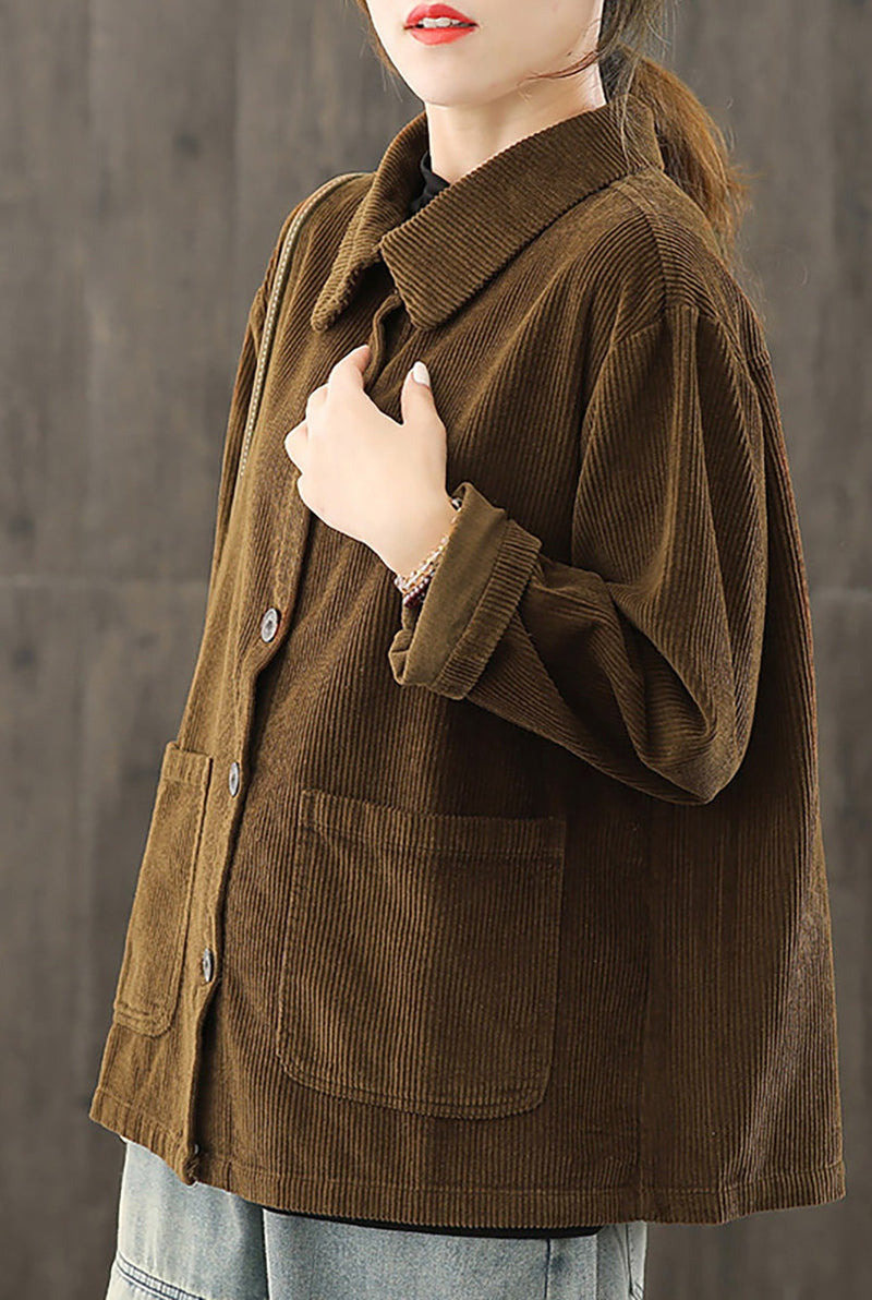 Corduroy Shirt Jacket in Coffee — side