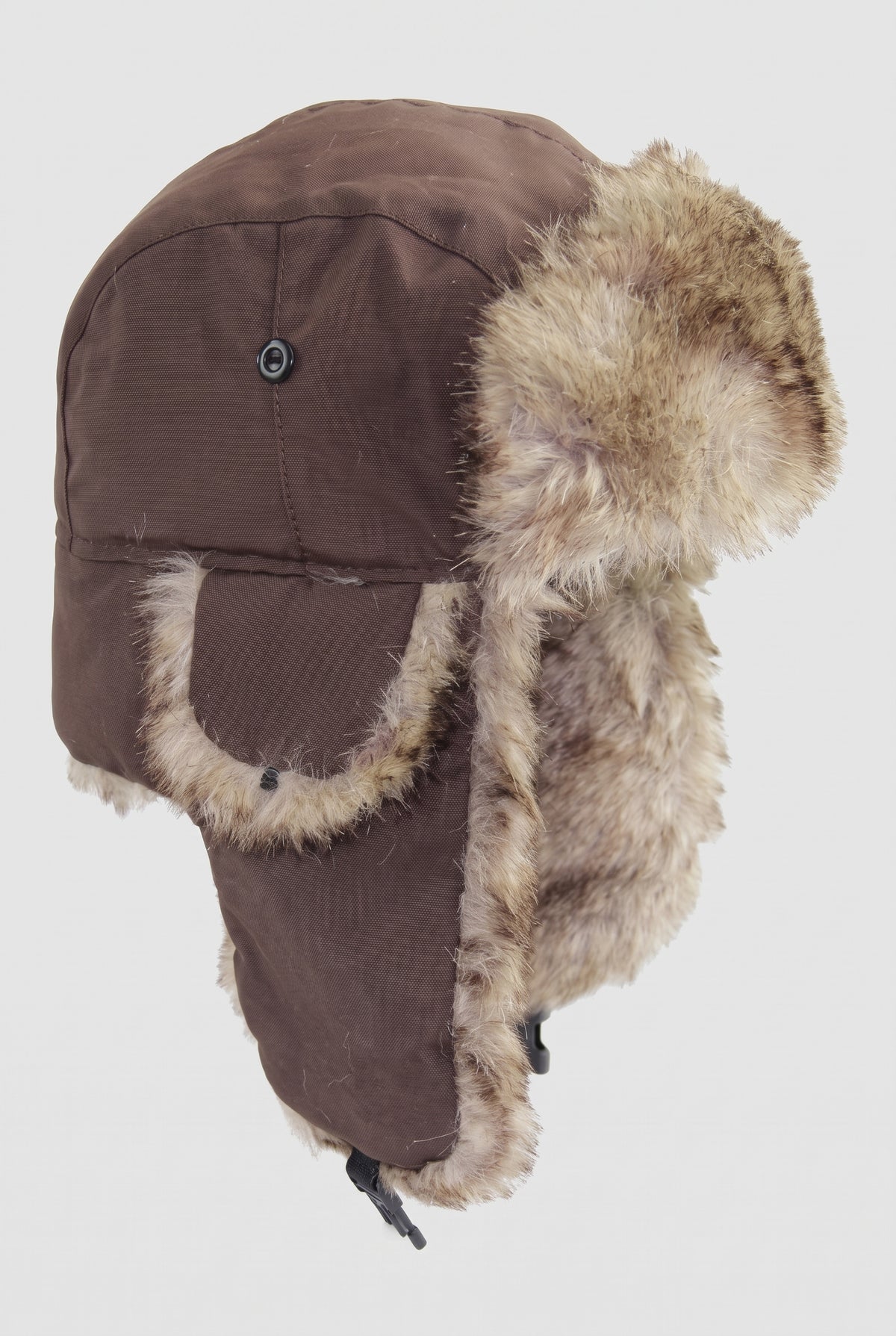 Faux Fur Trapper Hat in Coffee — studio front