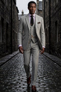 Gray Textured Three-piece Suit with Notched Lapels - Photo 12