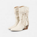 Cream Braided Tassel Western Chunky Heel Mid-calf Boots - Chunky heel boots - Photo 7