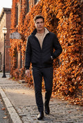 Black Chevron Quilted Lightweight Bomber Jacket with Stand Collar - Quilted jacket - Photo 4