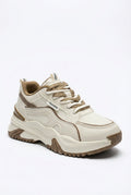 Cream Chunky Platform Panel Lace-up Sneakers - Photo 1