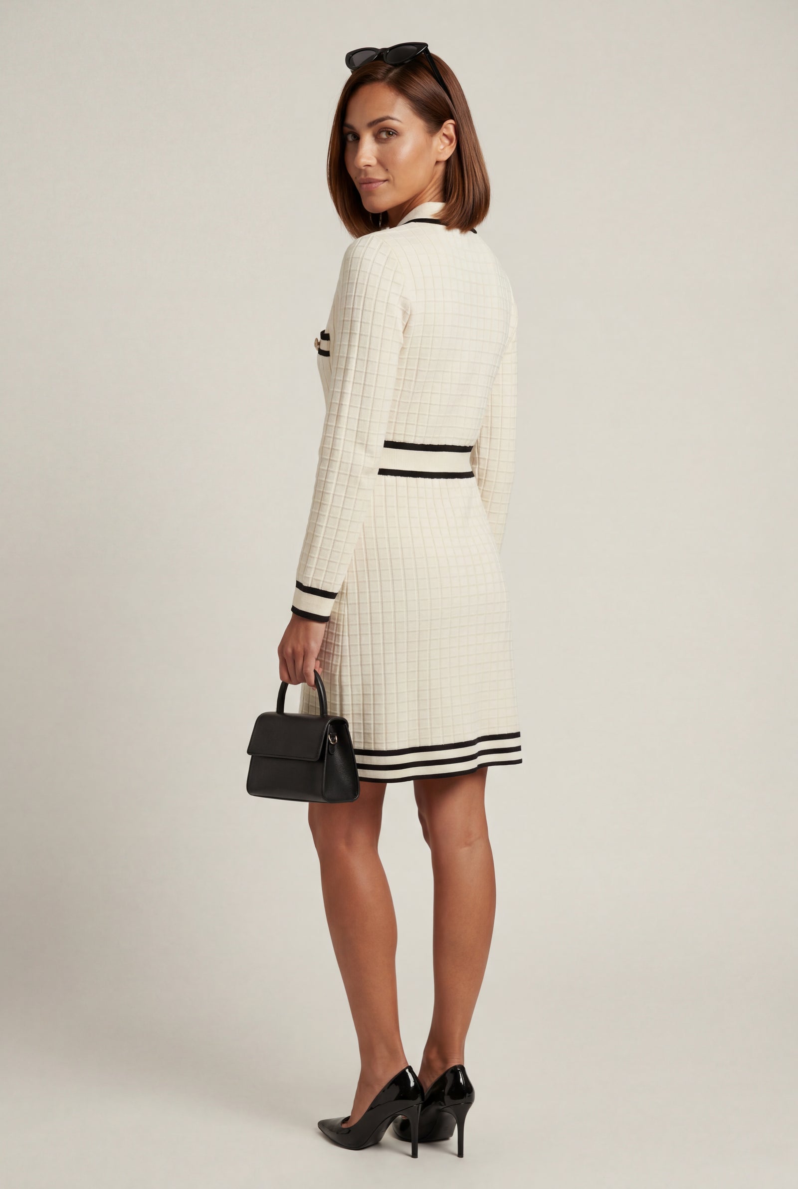 Cream Contrast Trim Button-front Tailored Mini Dress - Photo 4