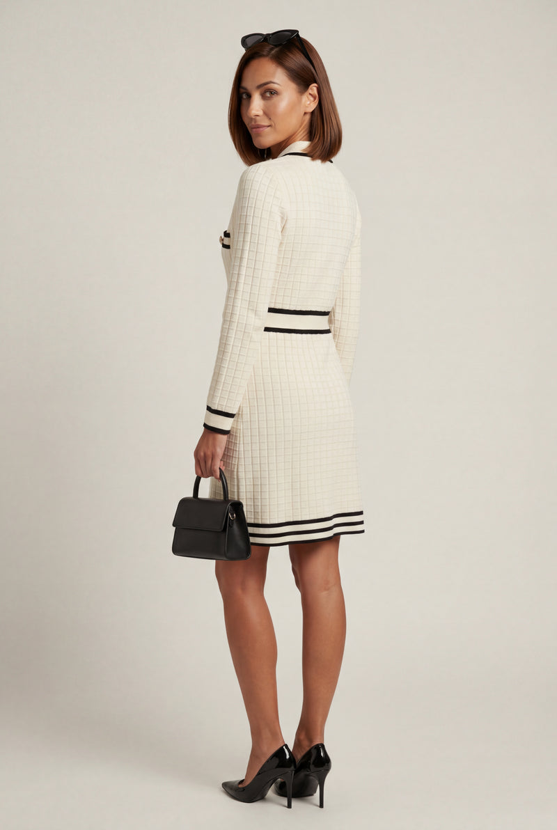 Cream Contrast Trim Button-front Tailored Mini Dress - Photo 4