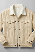 Corduroy Sherpa-Lined Trucker Jacket in Cream — front view