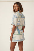 Cream Cream Artistic Print Cropped Button-up Shirt with Ric Rac Trim - Short sleeve top - Photo 2