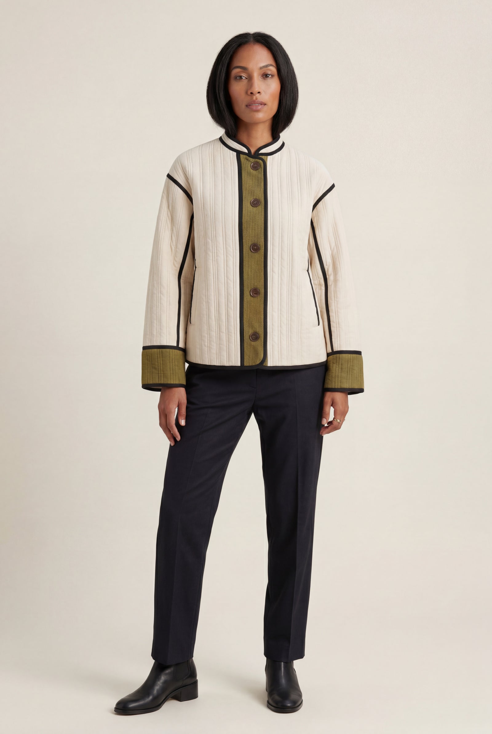 Cream Cream Contrast-trim Quilted Padded Jacket - Padded jackets - Photo 1