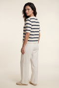 Cream Cream Navy Striped Textured Short Sleeve Cardigan - Photo 2