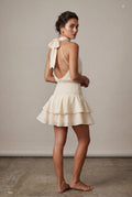 Cream Cream Pleated Halter Neck Tiered Mini Dress - Photo 2