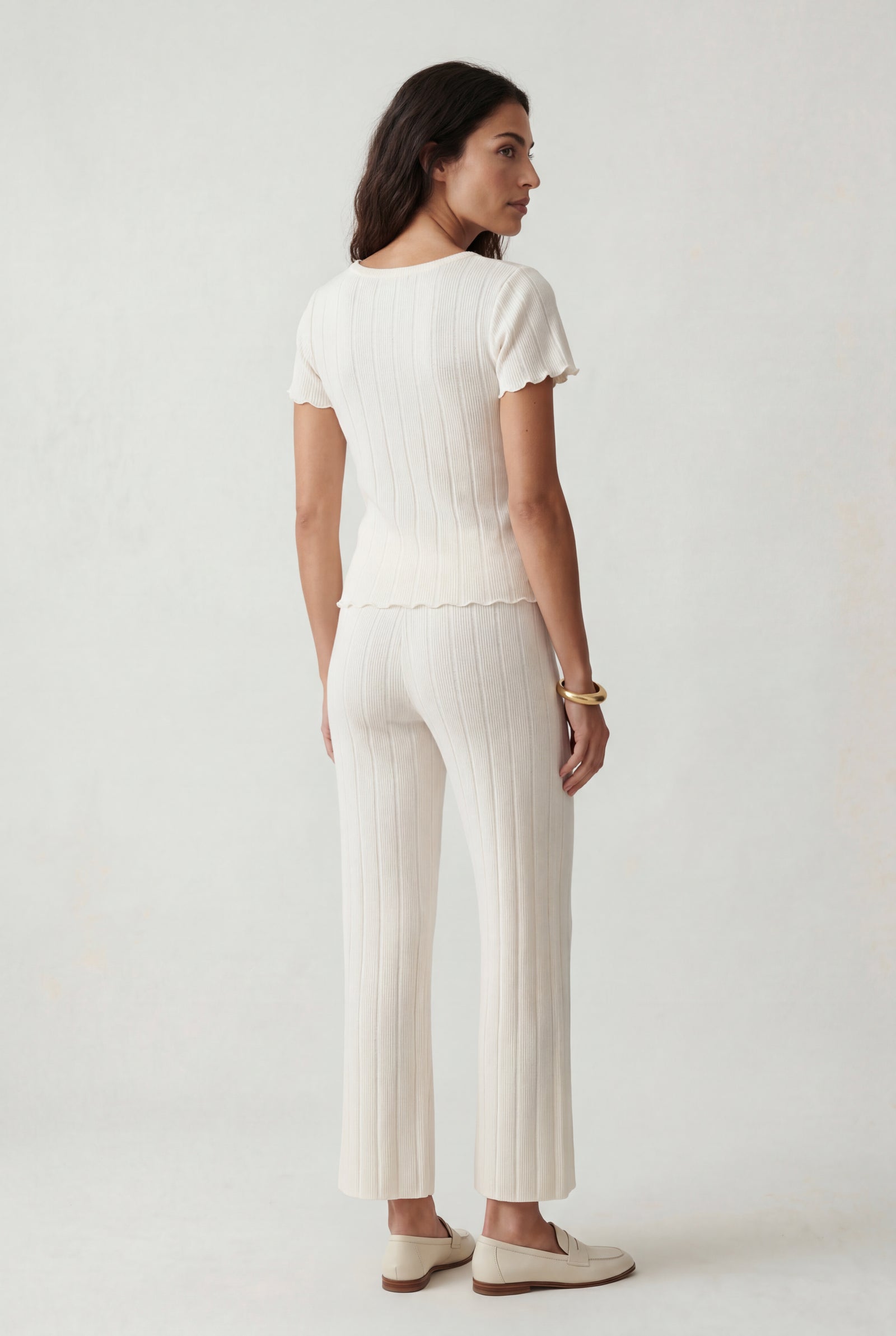 Cream Cream Ribbed Short Sleeve Loungewear Set - Photo 2