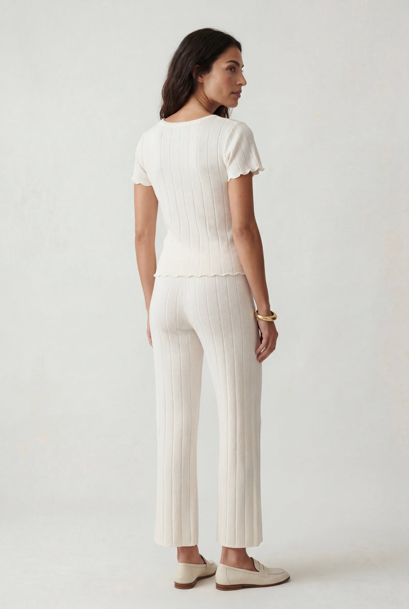 Cream Cream Ribbed Short Sleeve Loungewear Set - Photo 2