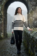 Cream Cream Striped Oversized Turtleneck Sweater - Oversized sweater - Photo 3
