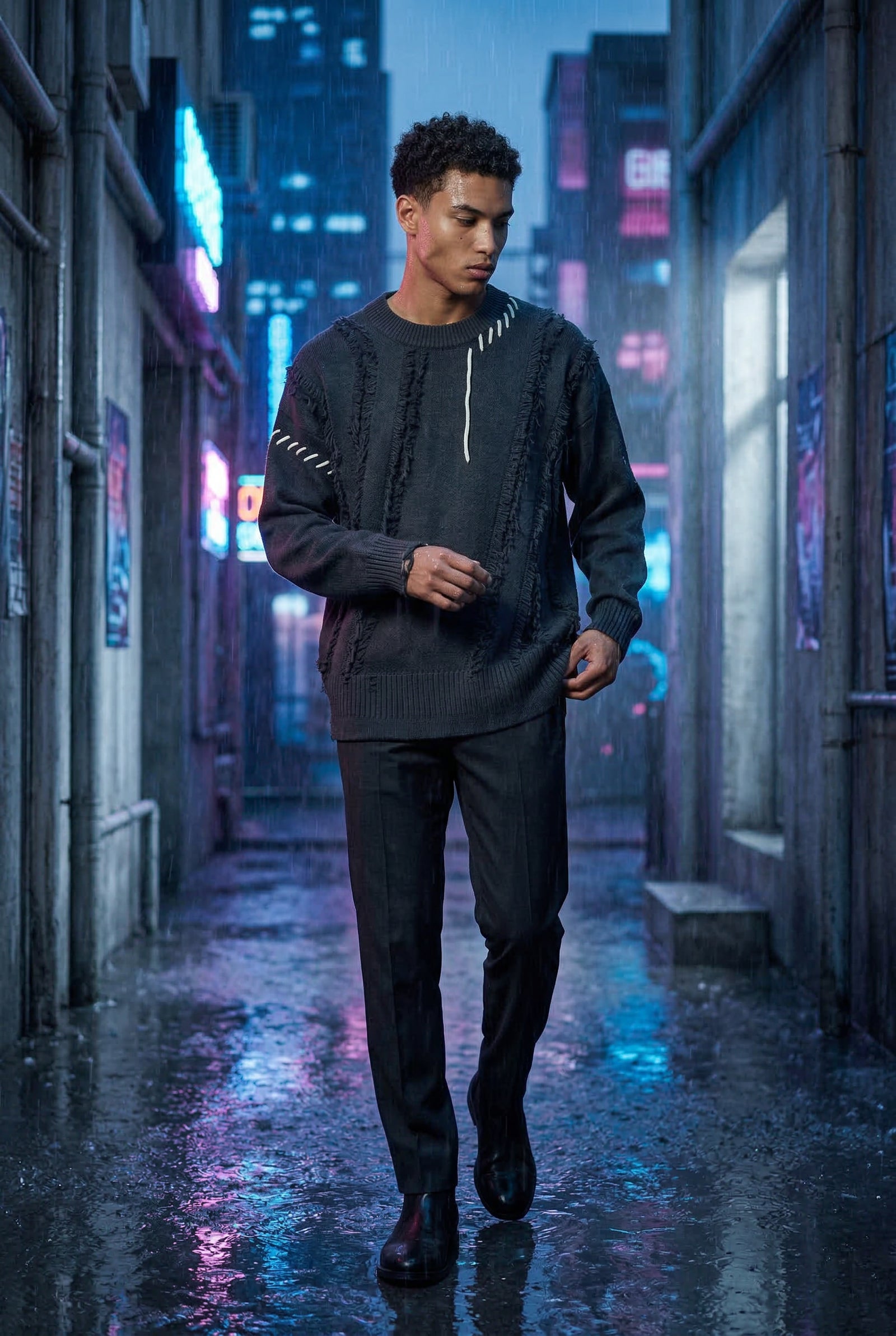 Dark Gray Fringe Artisan Detail Crewneck Sweater - Photo 9