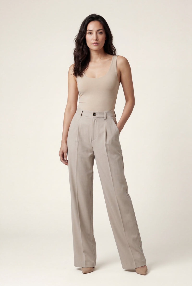 Cream High-waisted Pleated Wide-leg Tailored Trousers - Wide leg trousers - Photo 1