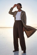 Brown High-waisted Pleated Wide-leg Tailored Trousers - Wide leg trousers - Photo 16