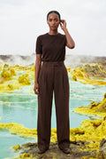 Brown High-waisted Pleated Wide-leg Tailored Trousers - Wide leg trousers - Photo 18