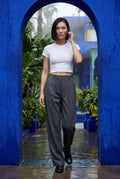 Dark Gray High-waisted Pleated Wide-leg Tailored Trousers - Wide leg trousers - Photo 20