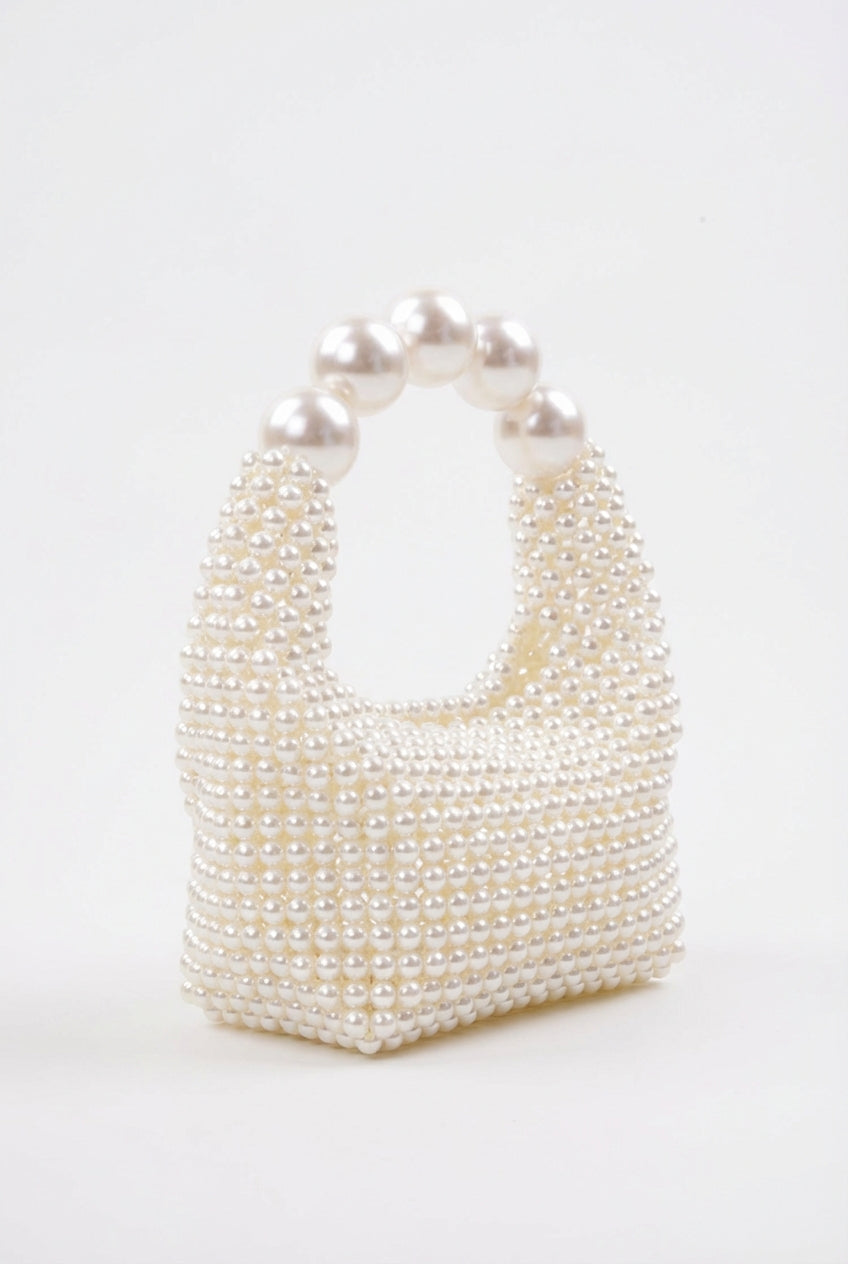 Cream Ivory Pearl-embellished Mini Clutch with Sculptural Handle - Evening clutch - Photo 1