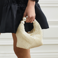 Cream Ivory Pearl-embellished Mini Clutch with Sculptural Handle - Evening clutch - Photo 2