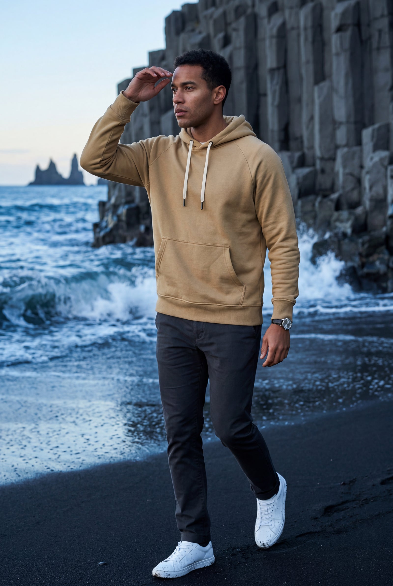 Khaki Men's Classic Drawstring Hood Regular Fit Pullover Hoodie - Men's hoodie - Photo 7