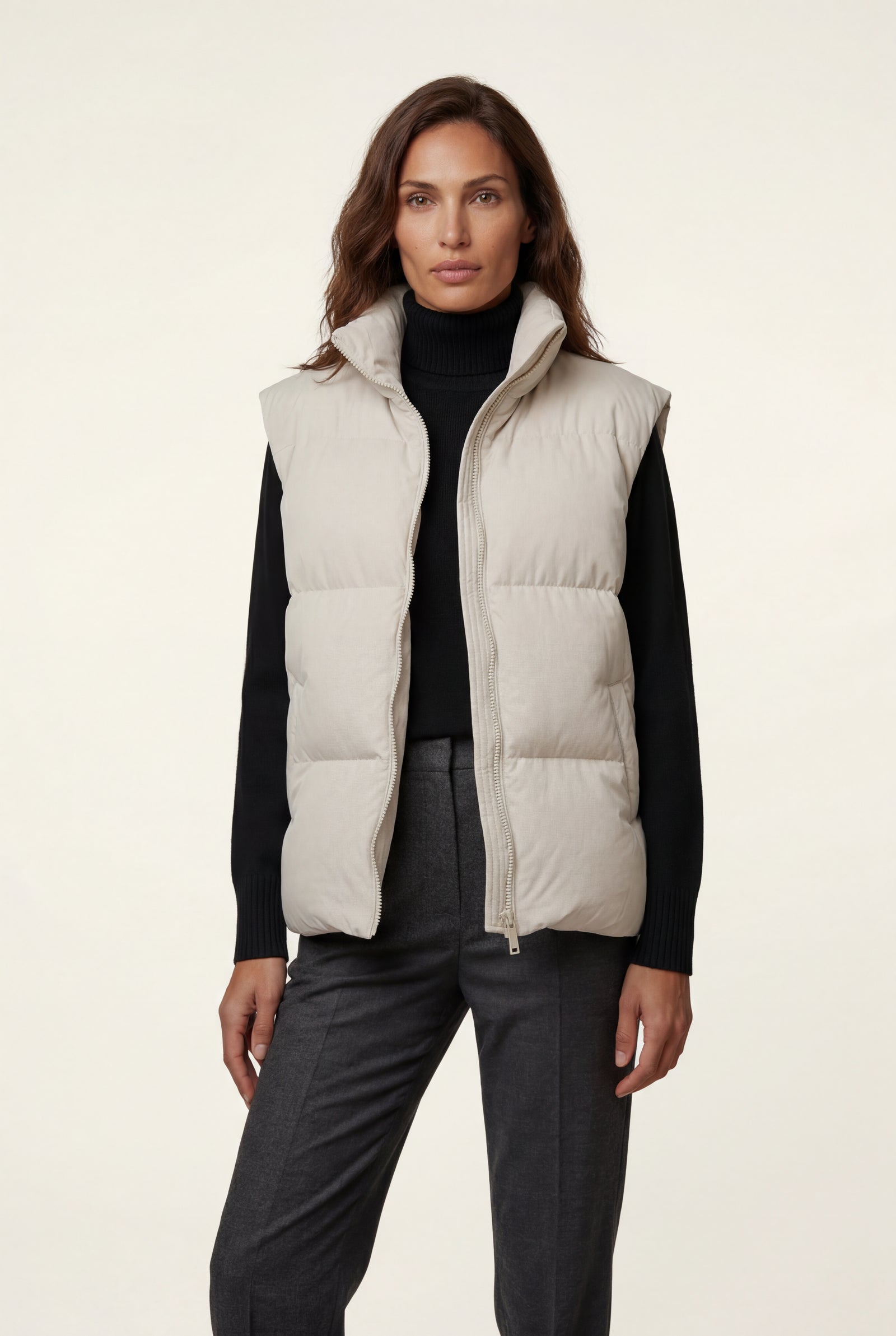 Cream Minimalist Hip-length Padded Bodywarmer Vest - Photo 2