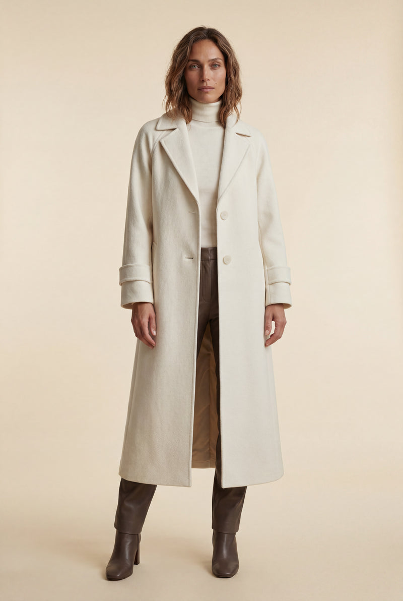 Cream Notched Lapel Full-length Tailored Coat - Photo 2