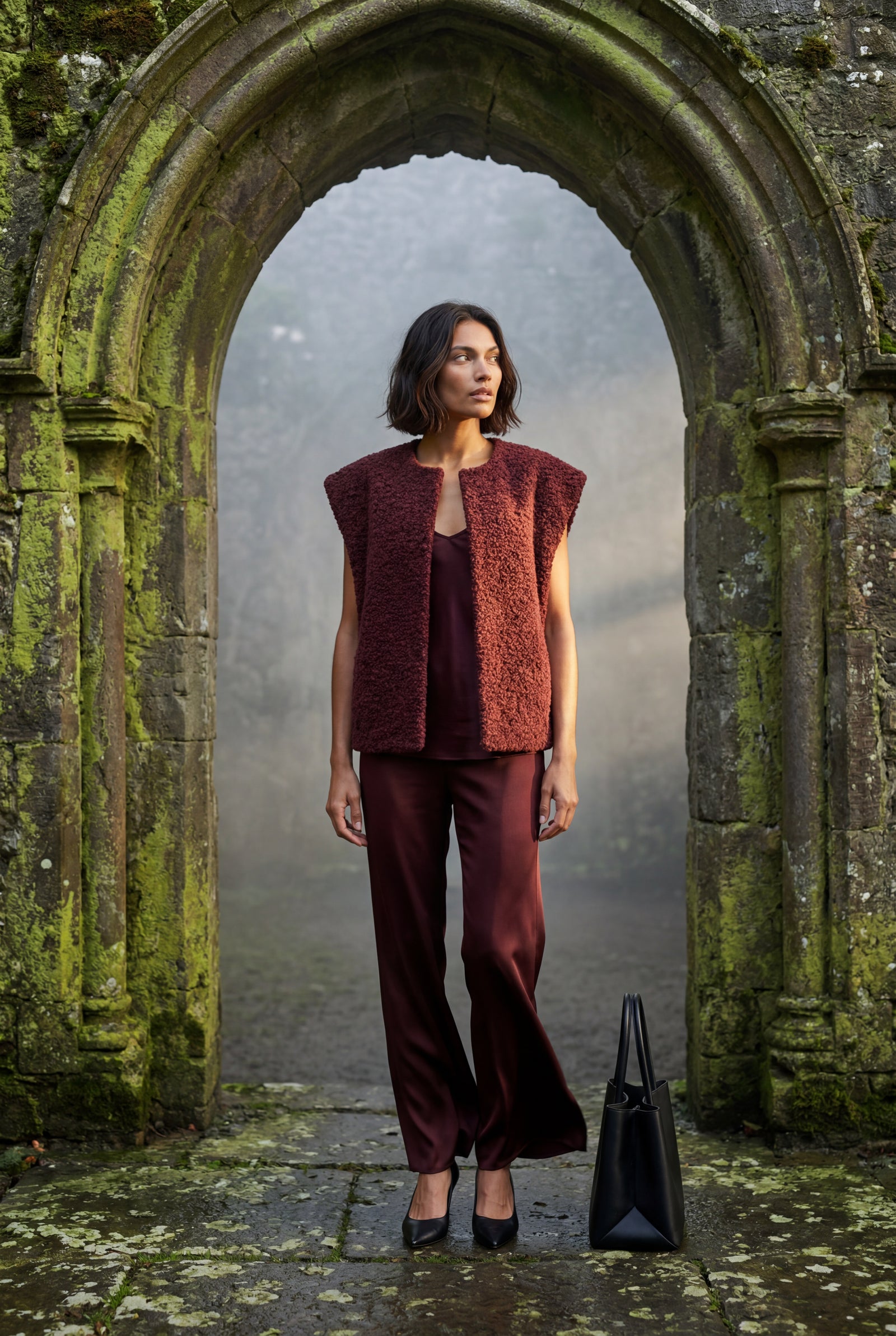 Burgundy Oversized Sleeveless Open-front Cardigan Vest - Oversized cardigan - Photo 16