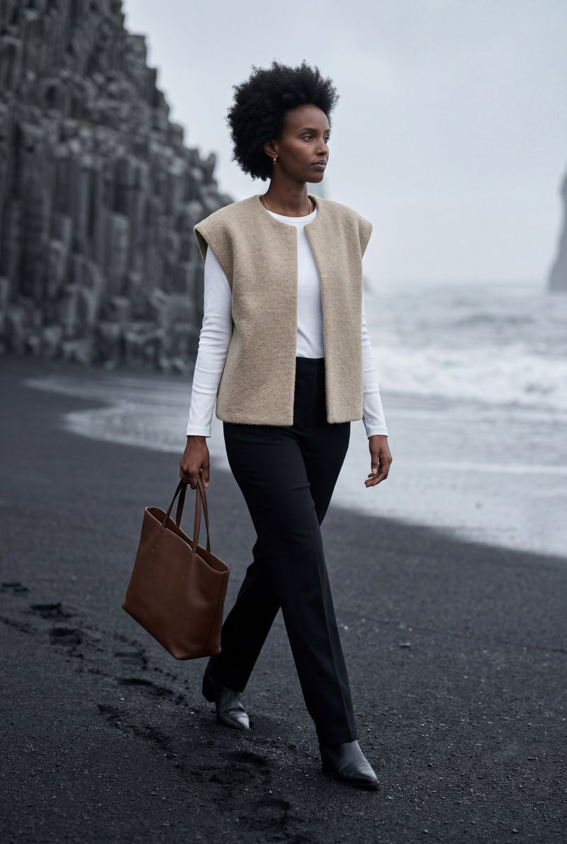 Khaki Oversized Sleeveless Open-front Cardigan Vest - Oversized cardigan - Photo 2