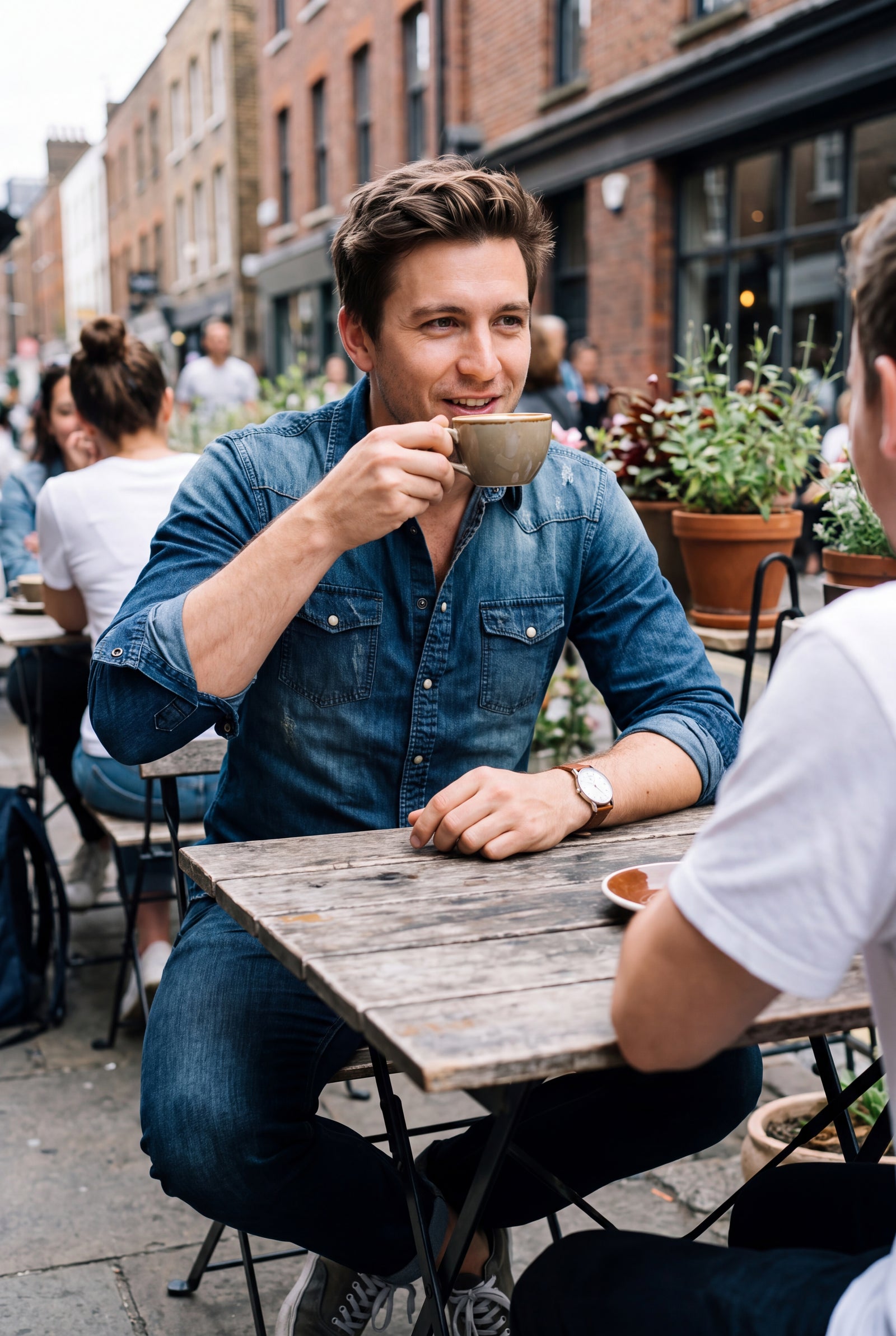 Men's Shirt Long Sleeve Vintage Look in Dark Blue — lifestyle cafe