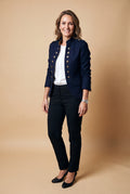 Women's Blazer Military Style Structured in Dark Blue — studio front