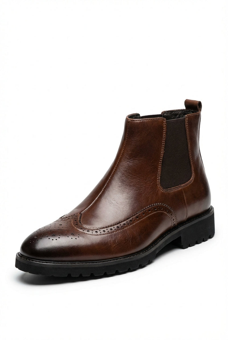 Dark Brown Brogue Detailing Chelsea Slip-on Boots - Photo 1