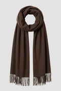 Cashmere Fringed Scarf in Dark Brown — studio front