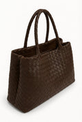Dark Brown Chocolate Brown Large Tote Bag with Braided Handles - Tote bags - Photo 1