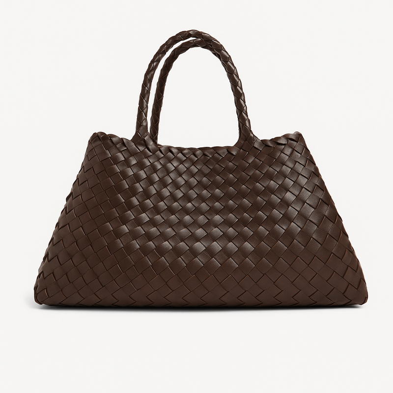 Dark Brown Chocolate Brown Large Tote Bag with Braided Handles - Tote bags - Photo 4