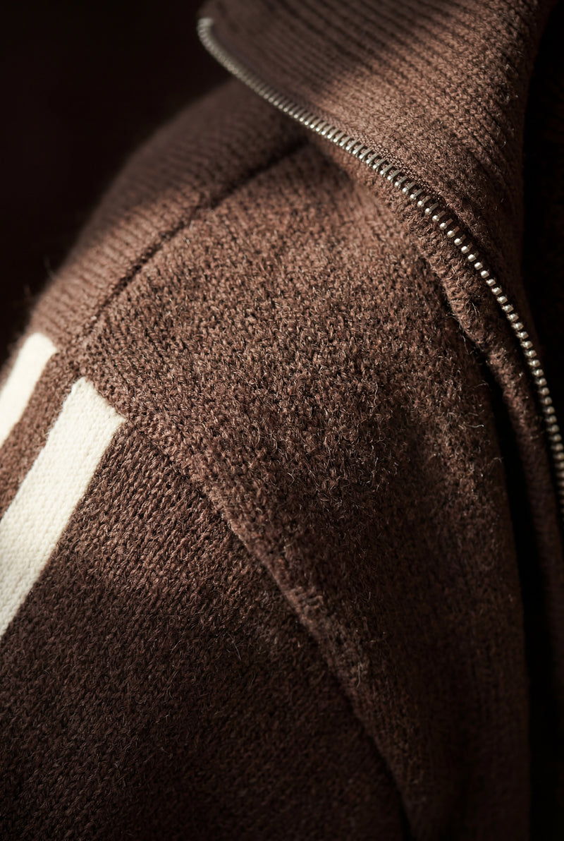 Dark Brown Chocolate Brown Zip-collar Stripe Two Piece Loungewear Set - Photo 3
