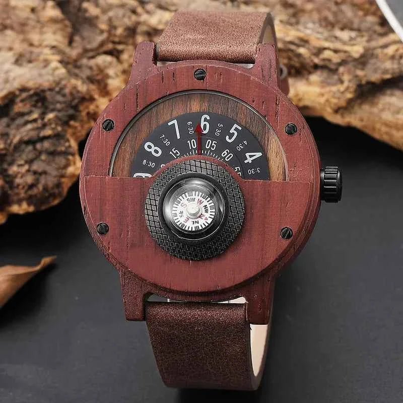Compass Detail Wooden Analog Watch with Strap - Analog watches - Photo 3