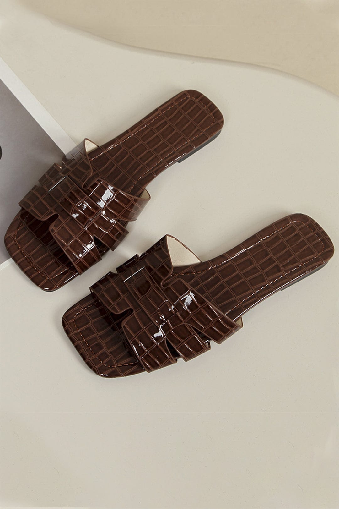 Croc-embossed Cut-out Slide Sandals with Square Toe - Photo 2