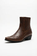 Dark Brown Embroidered Western Block Heel Ankle Boots - Photo 1