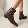 Embroidered Western Block Heel Ankle Boots - Photo 5