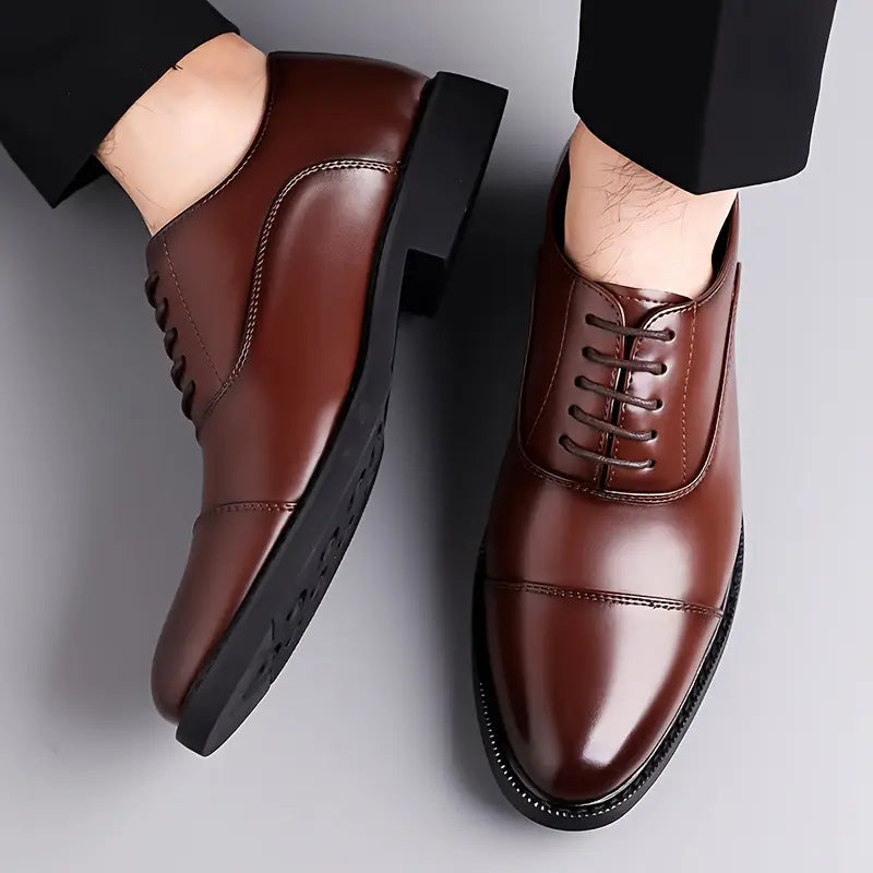 Dark Brown High-gloss Cap Toe Oxford Dress Shoes - Oxford shoes - Photo 4