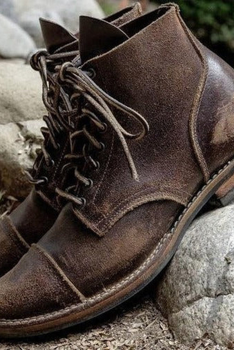 Leather-Like Ankle Boots in Dark Brown — front view