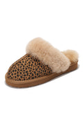 Shearling Open-Back Slippers in Dark Brown Leopard Suede — front view