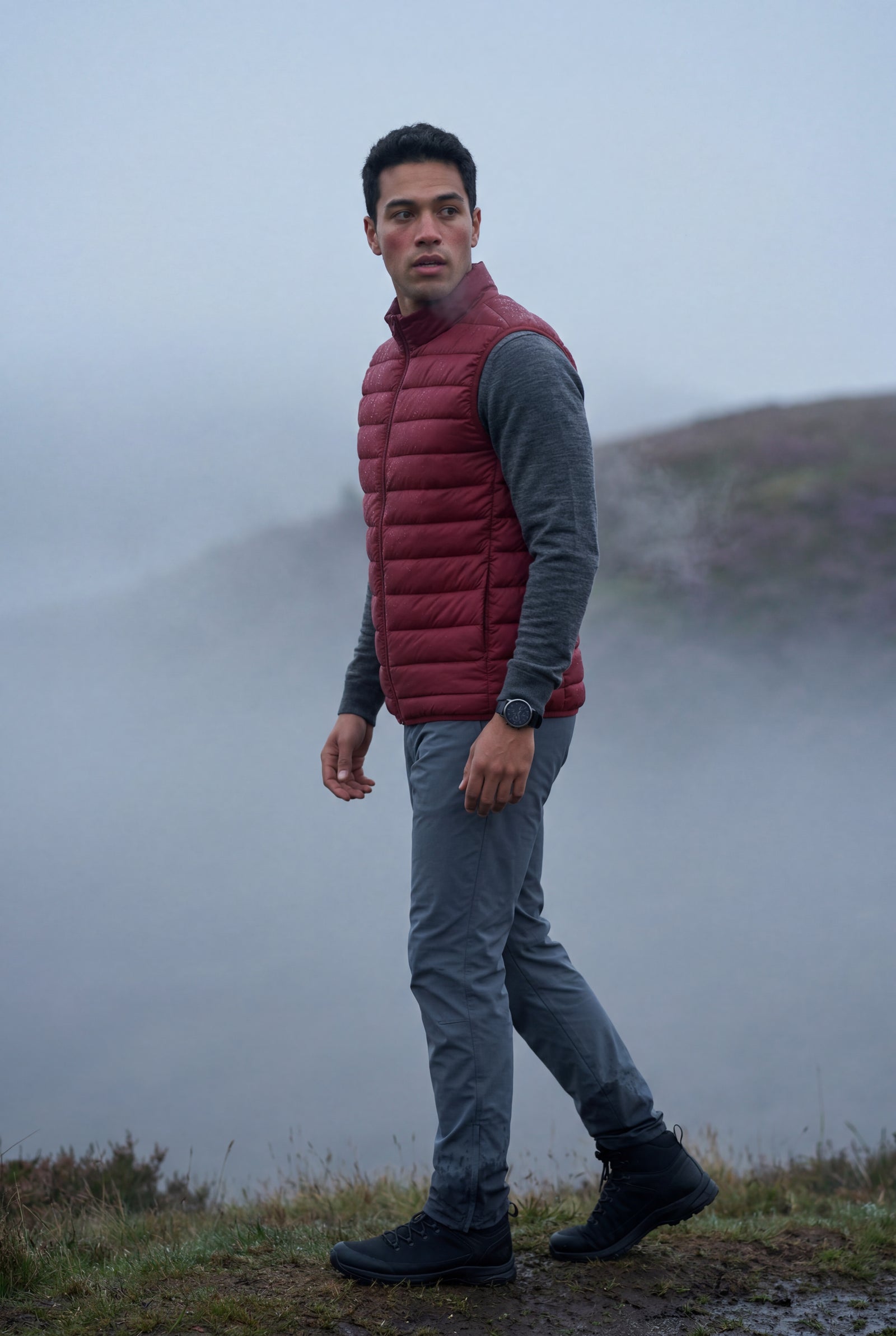 Red Lightweight High Collar Padded Vest with Slim Silhouette - Padded vests - Photo 16