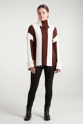 Dark Brown Oversized Chunky Ribbed Turtleneck Striped Sweater - Oversized sweater - Photo 6