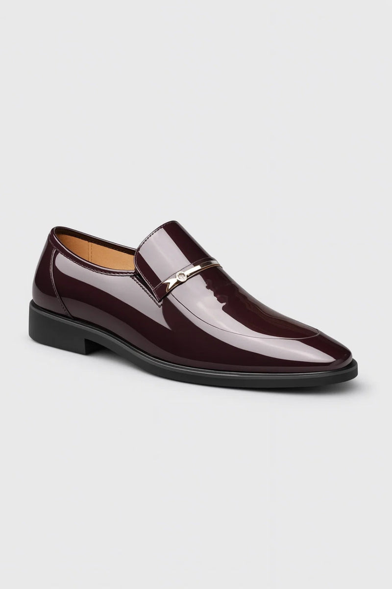 Dark Brown Patent Slip-on Loafers with Metal Bar Detail - Photo 3